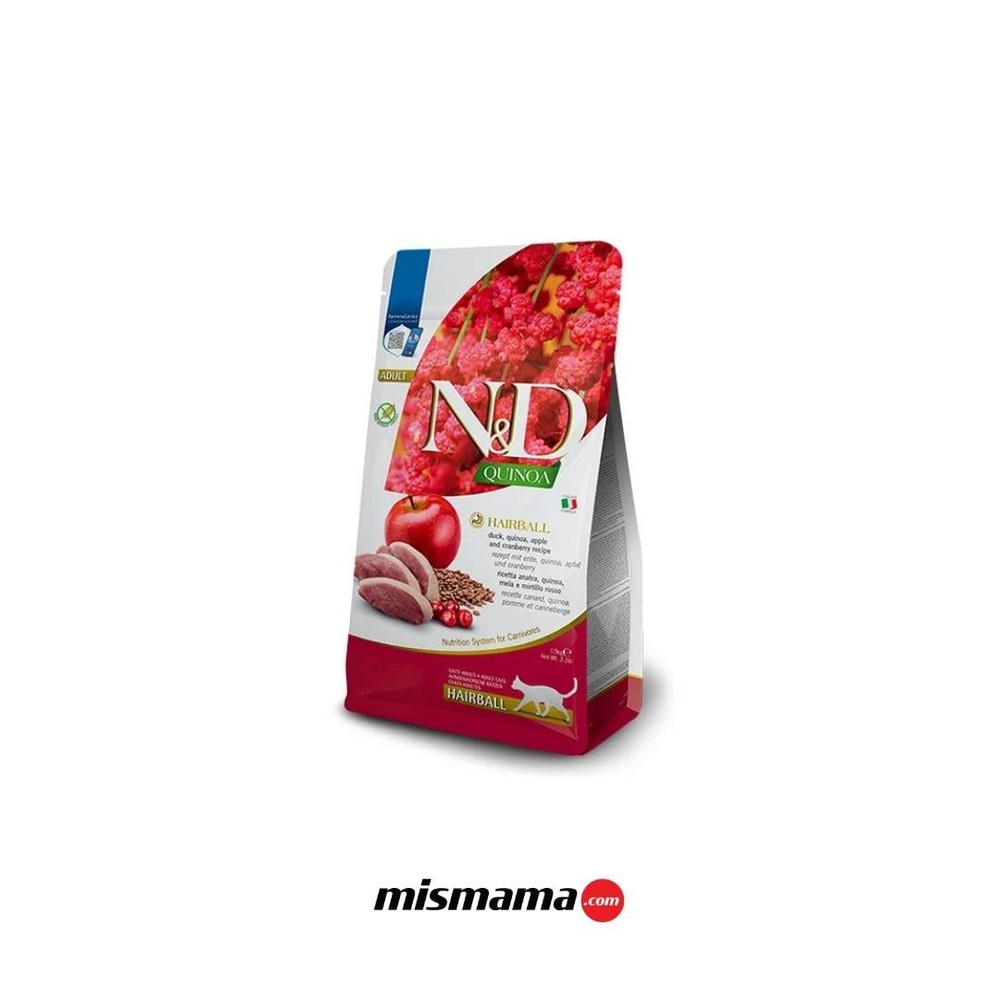 ND Quinoa Hairball Ördekli Elmalı ve Kızılcıklı Tahılsız Yetişkin Kedi Maması 1,5Kg