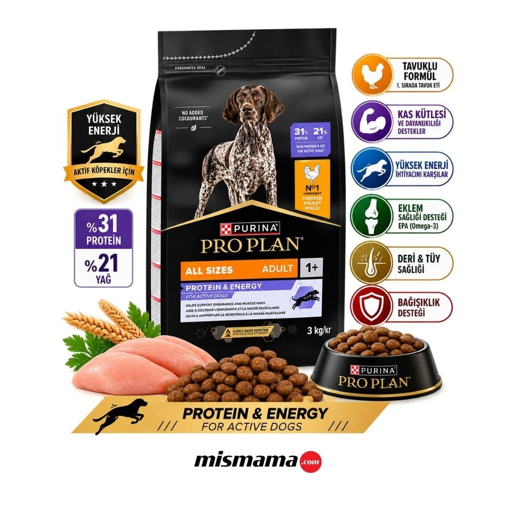 Purina Pro Plan Protein & Energy Tavuklu Aktif Yetişkin Köpek Maması 3 kg