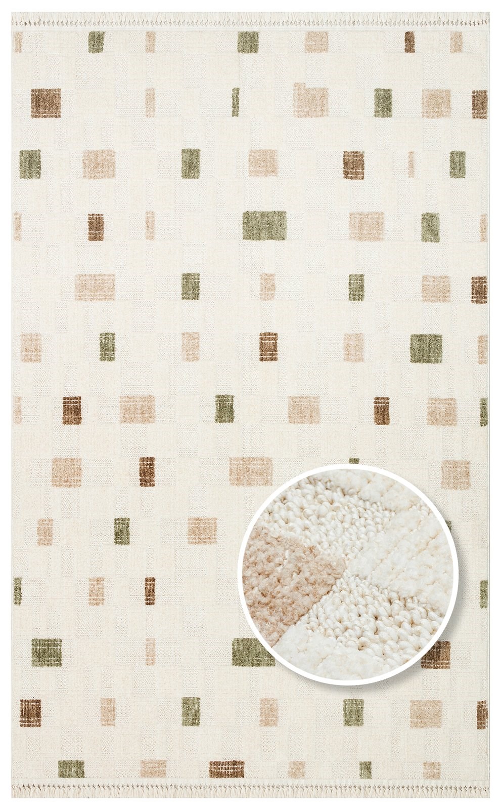 Bukle Dokuma Antialerjik Toz Çıkarmaz Yumuşak Dokulu Salon Halısı Joy Serisi Yeşil Bej JOY-02-GREEN-BEIGE