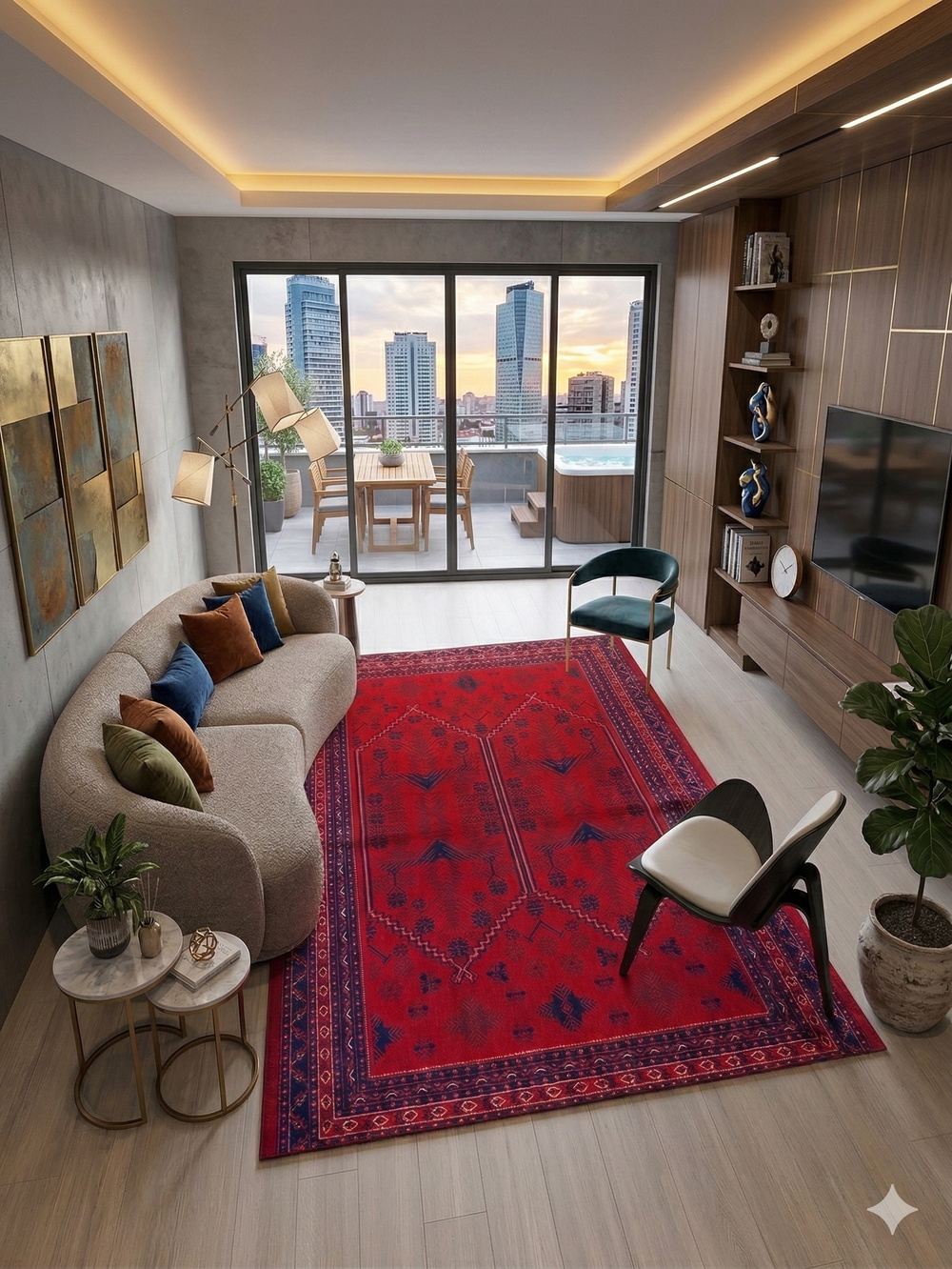 Miras 03 Orjinal Koyu Kırmızı Bordo Desenli Afgan Halısı