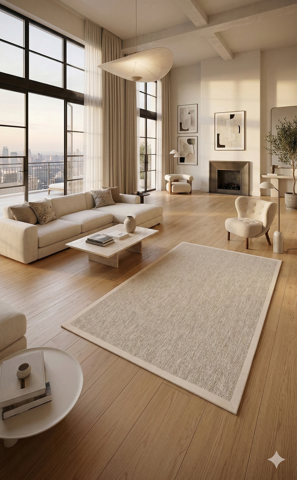 Modern Tasarımlı Balık Sırtı Desen Sisal Bej Kumaş Bordür Halı