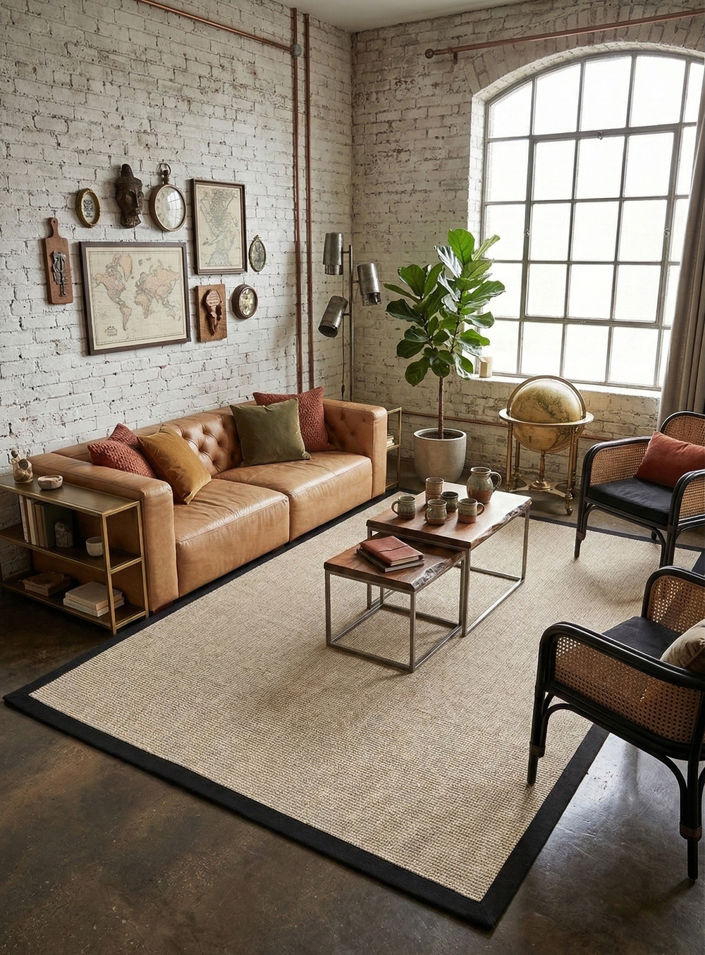 Modern Tasarımlı  Sisal Bej Dokuma Siyah Kumaş Bordür Halı vnt 2703