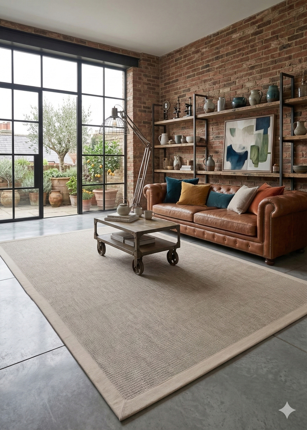 Modern Tasarımlı  Sisal Bej Kumaş Bordür Halı vnt 2703