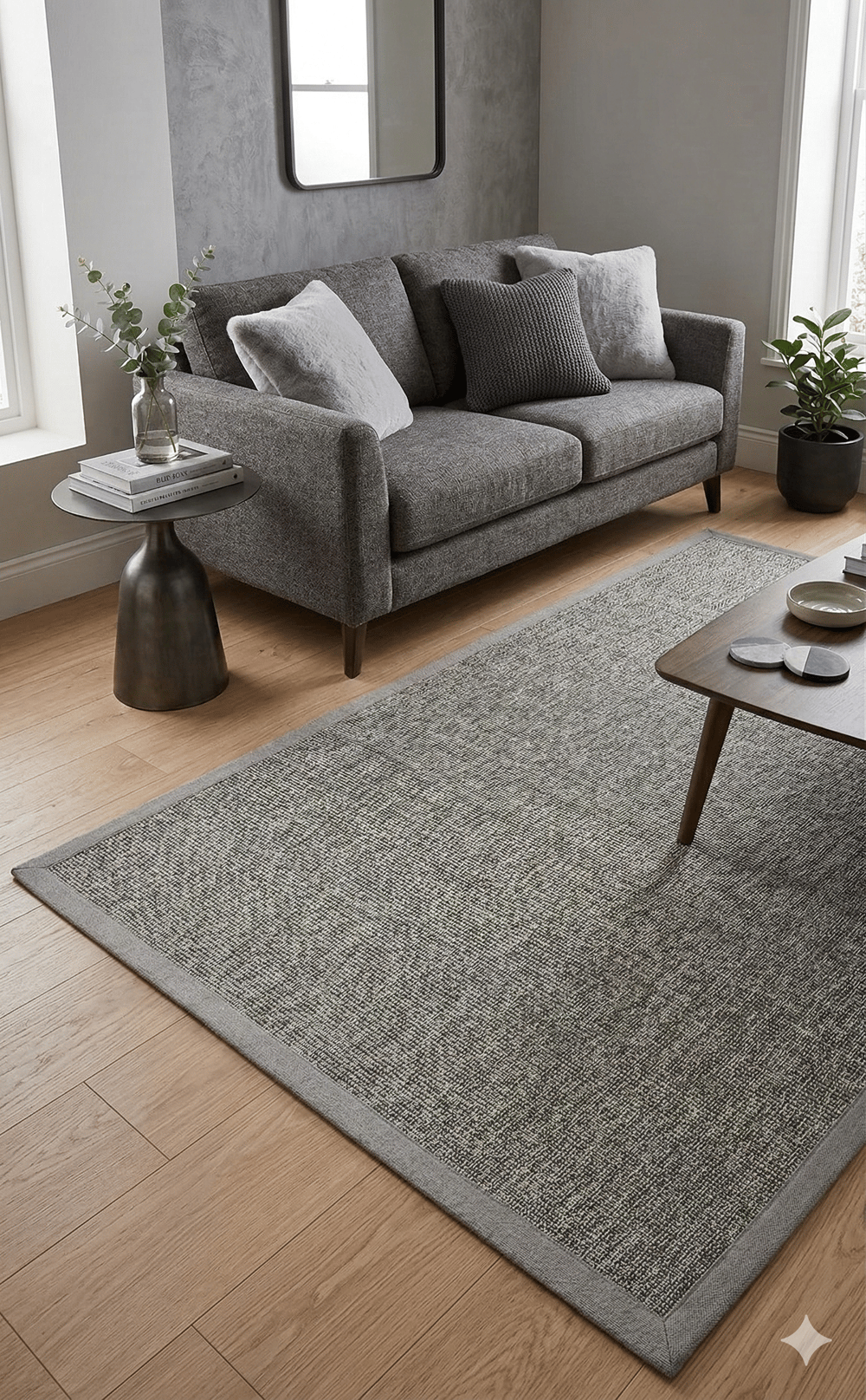 Modern Tasarımlı  Sisal Gri Dokuma Gri Kumaş Bordür Halı vnt 2705