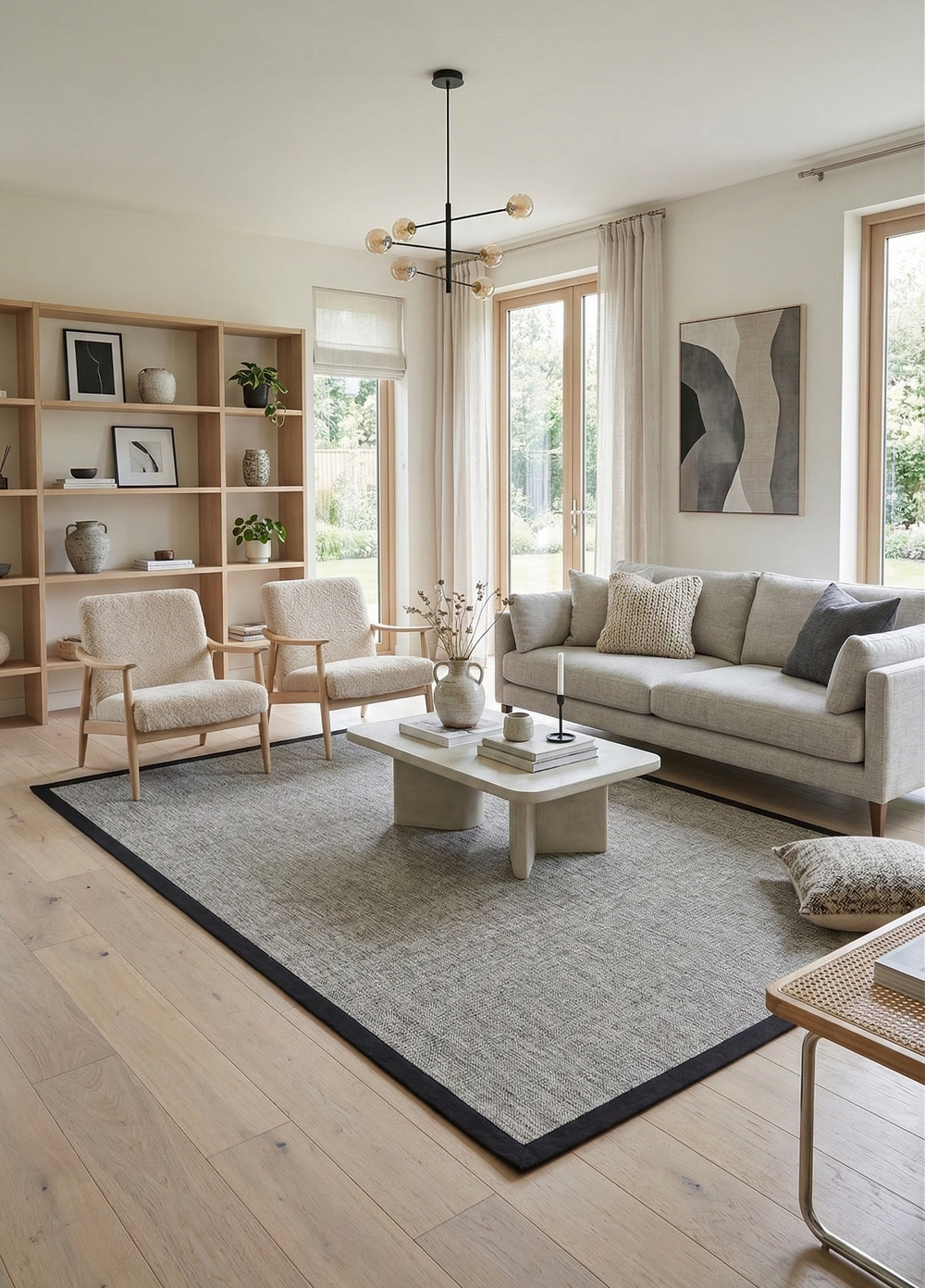 Modern Tasarımlı  Sisal Gri Dokuma Siyah Kumaş Bordür Halı vnt 2705
