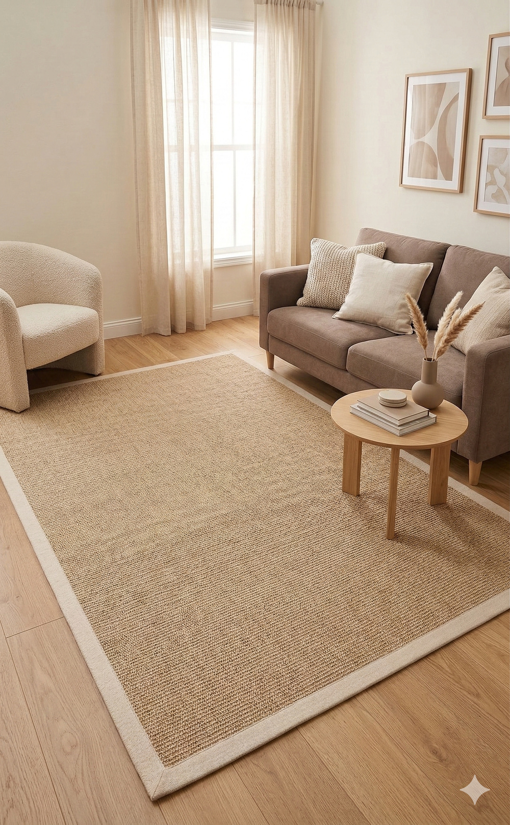 Modern Tasarımlı  Sisal Natural Dokuma Bej Kumaş Bordür Halı vnt 2702