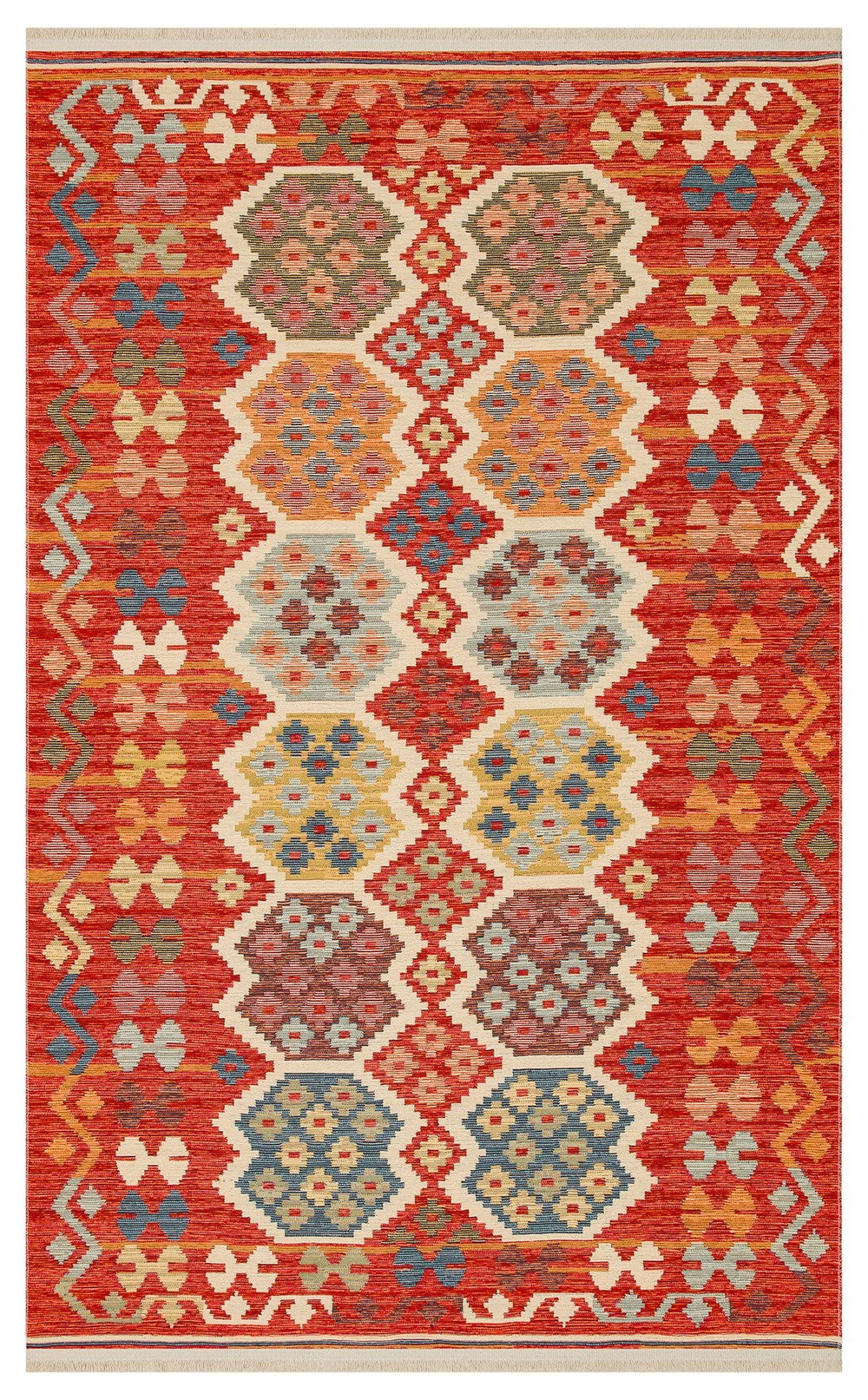 Nevmahall Nomad NMD03 Red Çift Taraflı Yıkanabilir Pamuk Şönil Kilim
