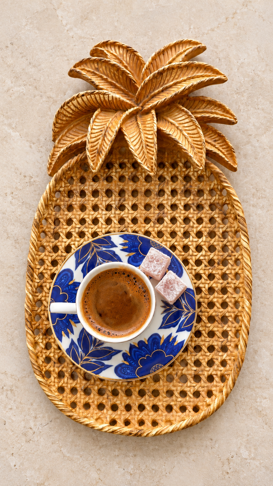Ananas Formlu Gold Seramik Sunumluk – Hasır Dokulu