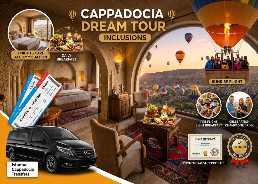 2 Nights Cappadocia Hot Air Balloon Ride Package from Istanbul with Round Trip Airline Tickets & Transfers