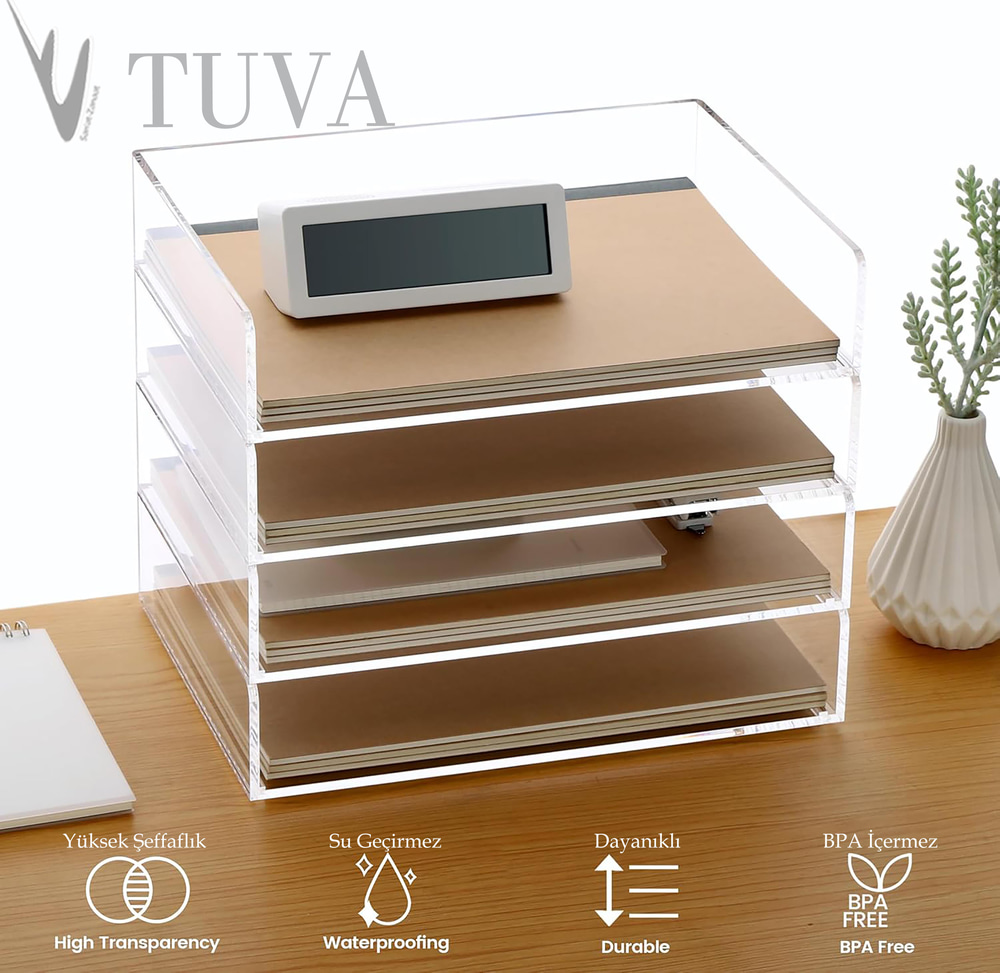 4 & 5 Kat Seçenek Raflı Sade Form Şık Dergi Kitap Zarf Dosya Düzenleyici Organizer | Ev & Ofis Kullanımı | Tuva Modern Masaüstü Organizer