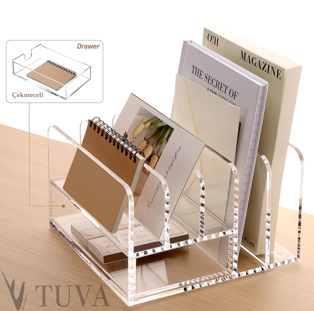 5 Bölmeli Fonksiyonel  Dergilik |Çekmeceli Çok Amaçlı Modern Dergilik Organizer Düzenleyici | Ev & Ofis İçin Tuva Premium Tasarım