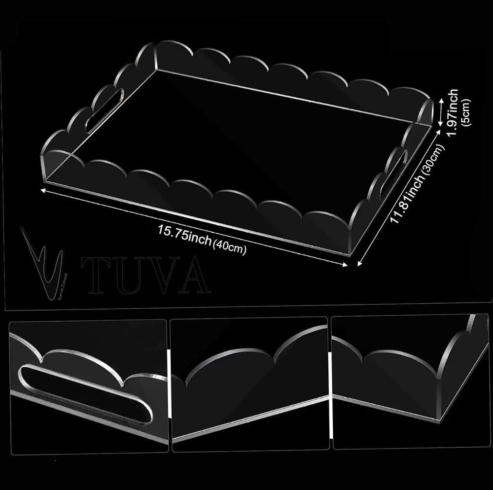 Dalgalı Kenar İç Tutamaklı Tepsi |  Şeffaf Pleksi Minimalist  Tuva Dekoratif Modern Organizer
