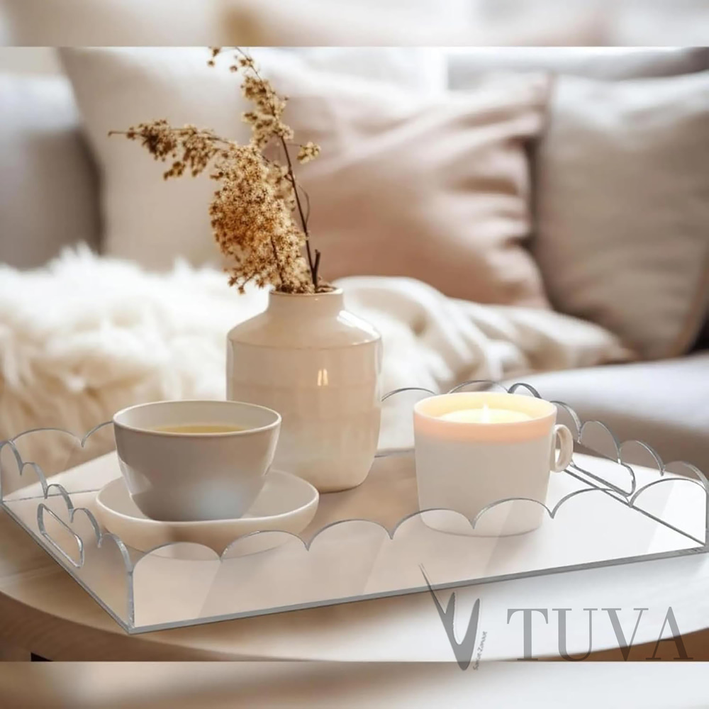 Dalgalı Kenar İç Tutamaklı Tepsi |  Şeffaf Pleksi Minimalist  Tuva Dekoratif Modern Organizer