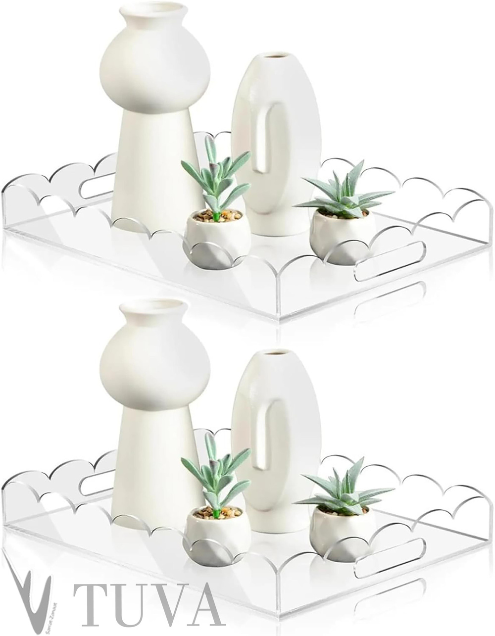 Dalgalı Kenar İç Tutamaklı Tepsi |  Şeffaf Pleksi Minimalist  Tuva Dekoratif Modern Organizer