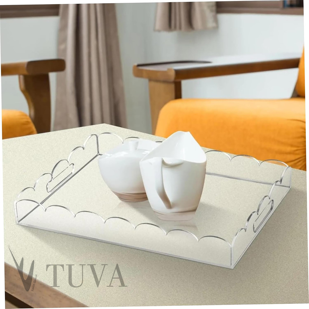 Dalgalı Kenar İç Tutamaklı Tepsi |  Şeffaf Pleksi Minimalist  Tuva Dekoratif Modern Organizer