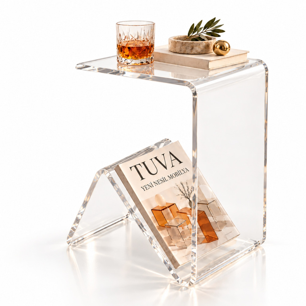 Elan | Tek Parça Bükümlü Şeffaf Akrilik Modern Sehpa | TUVA Collection