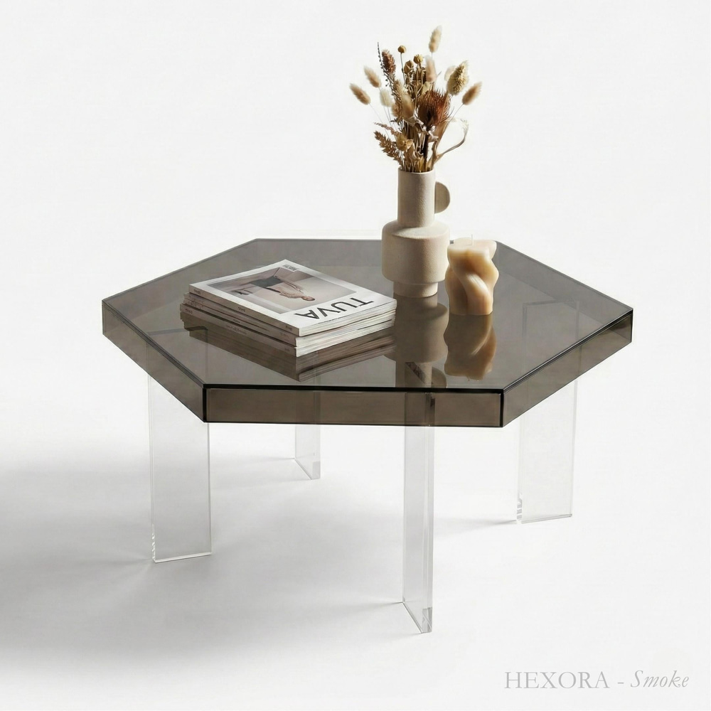 HEXORA | Şeffaf Pleksi Altıgen Form Orta Sehpa | Modern & Minimal Tasarım