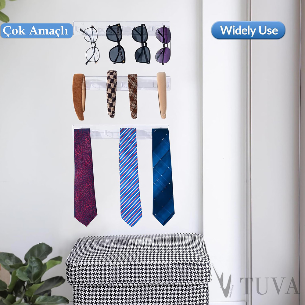 Modern 6 Gözlü Çok Amaçlı Yatay Duvara Monte Elit Gözlük Organizer Rafı | Tuva Premium Tasarım