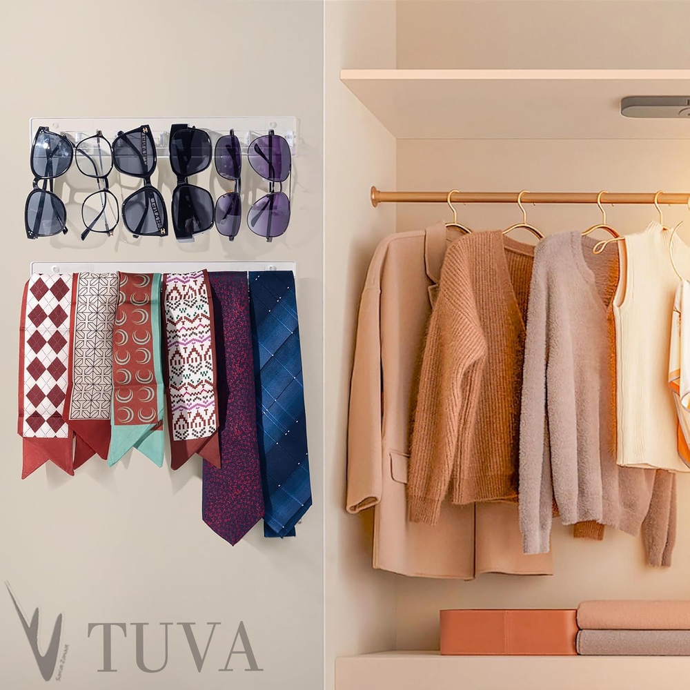 Modern 6 Gözlü Çok Amaçlı Yatay Duvara Monte Elit Gözlük Organizer Rafı | Tuva Premium Tasarım