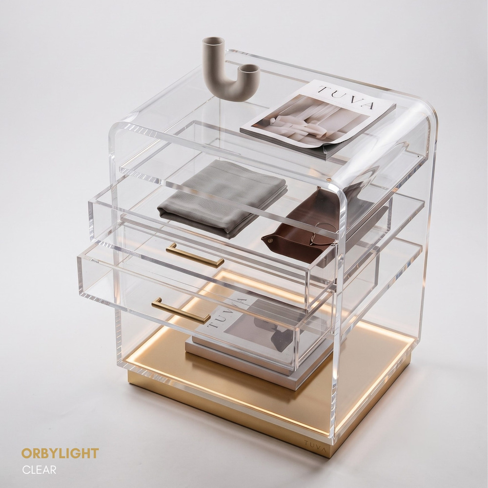ORBYLIGHT | LED Işıklı Akrilik Komodin & Yan Sehpa — Uzaktan Kumandalı, 100+ Renk Seçenekli
