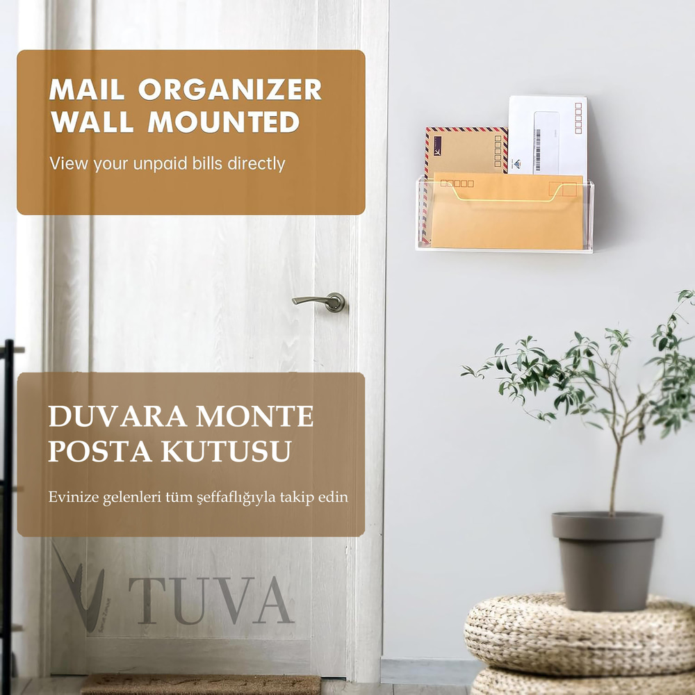 Premium Akrilik Duvara Monte & Masaüstü Evrak ve Mektup Düzenleyici | Şeffaf, Vida Seti Dahil