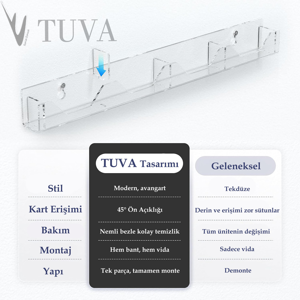 Profesyonel Duvara Monte Premium Şeffaf Kartvizit Standı Düzenleyici | Minimalist Elit Ofis ve İş Yeri Kartvizitlik | Tuva Tasarım