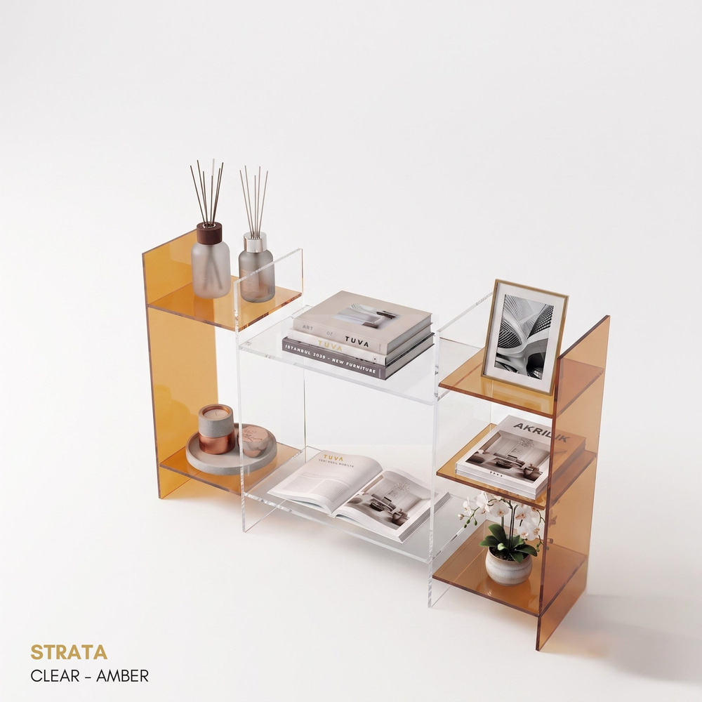 STRATA | Akrilik Raf Ünitesi & Konsol | Şeffaf Pleksi Konsol & Kitaplık