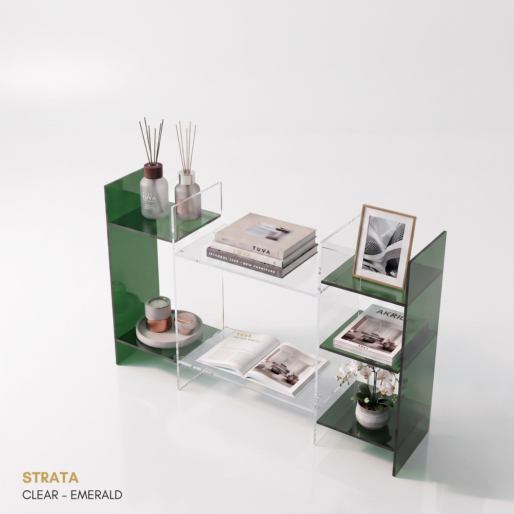 STRATA | Akrilik Raf Ünitesi & Konsol | Şeffaf Pleksi Konsol & Kitaplık