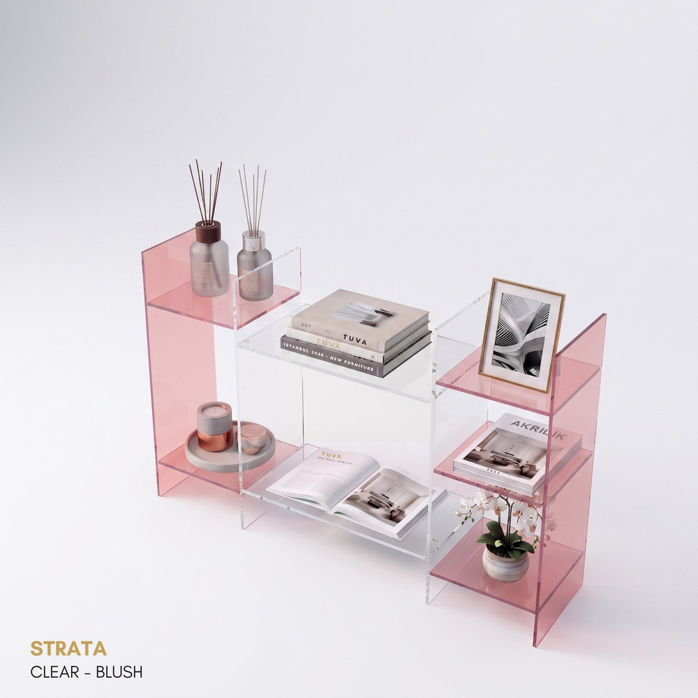 STRATA | Akrilik Raf Ünitesi & Konsol | Şeffaf Pleksi Konsol & Kitaplık