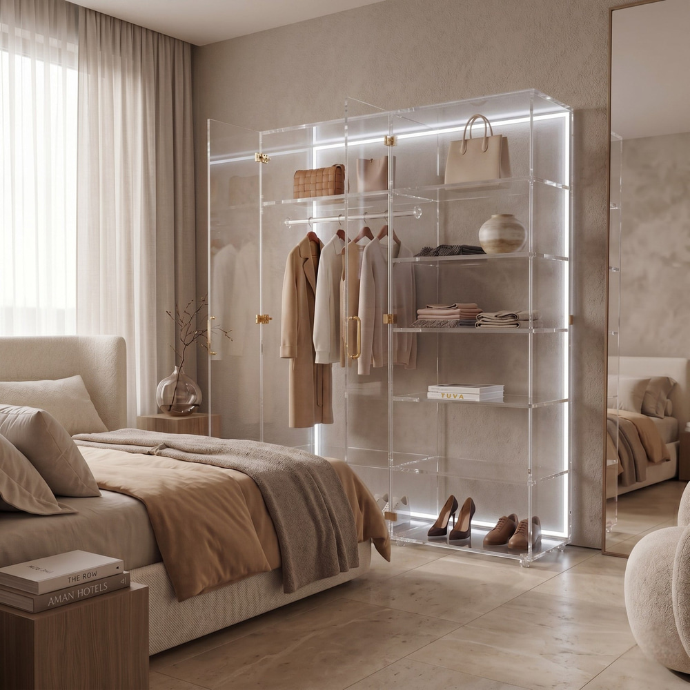 The ACRYLIGHT CURATO | Premium Şeffaf Işıklı Pleksi Gardırop & Vitrin | TUVA 