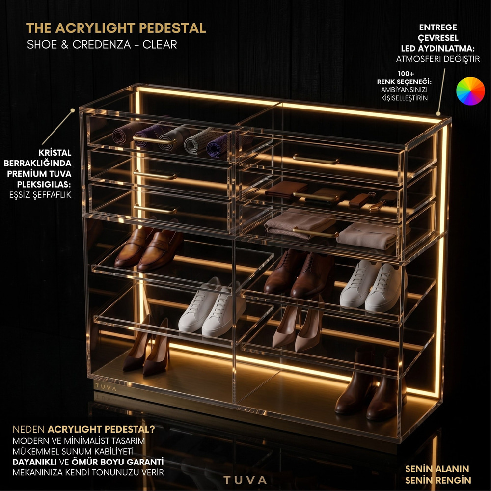 The ACRYLIGHT PEDESTAL |  Lüks Led Aydınlatmalı Şeffaf Pleksiglas Şifonyer ve Konsol