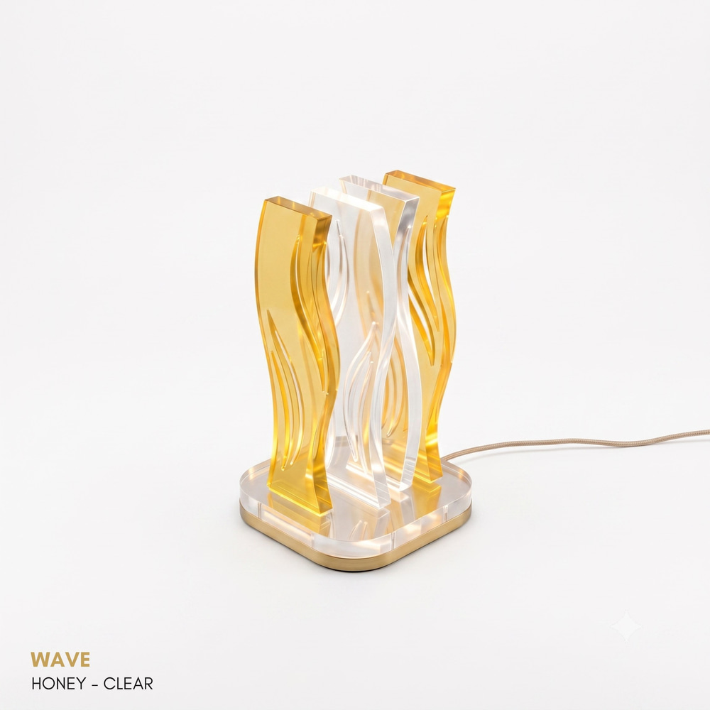 WAVE | Acrylic LED Table Lamp | Remote Controlled +100 Colour RGB Ambient Light | Decorative Modern Living Room & Bedroom Night Lamp | TUVA Collection