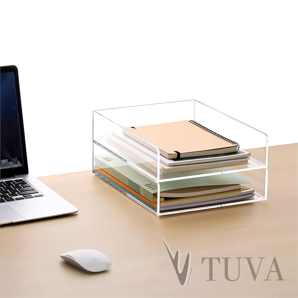 Yatay & Dikey Form İki Kat Raf Modern Dergi Kitap Dosya Düzenleyici | Minimalist Masaüstü Organizer | Tuva Premium Tasarım