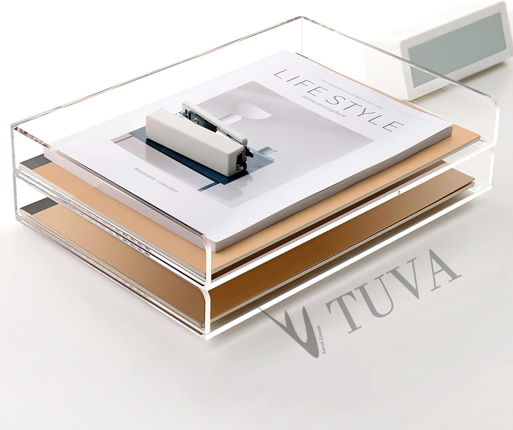 Yatay & Dikey Form İki Kat Raf Modern Dergi Kitap Dosya Düzenleyici | Minimalist Masaüstü Organizer | Tuva Premium Tasarım
