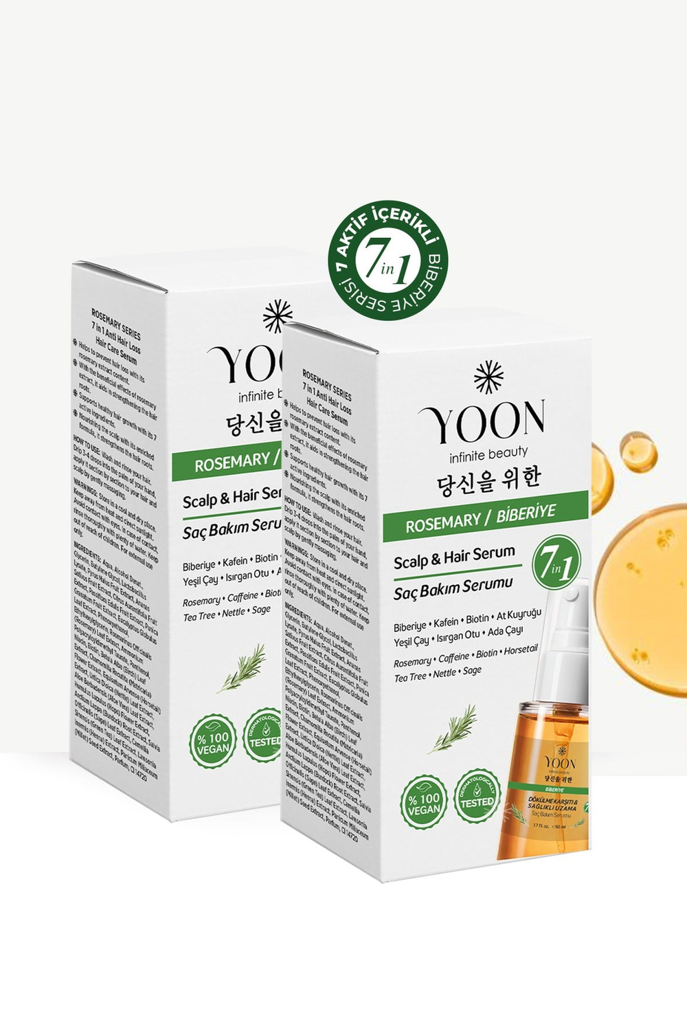 2'li Set Saç Dökülme Karşıtı, Hızlı Saç Uzatma, 7 Aktifli Biberiyeli Saç ve Saç Derisi Serumu 2x50ml