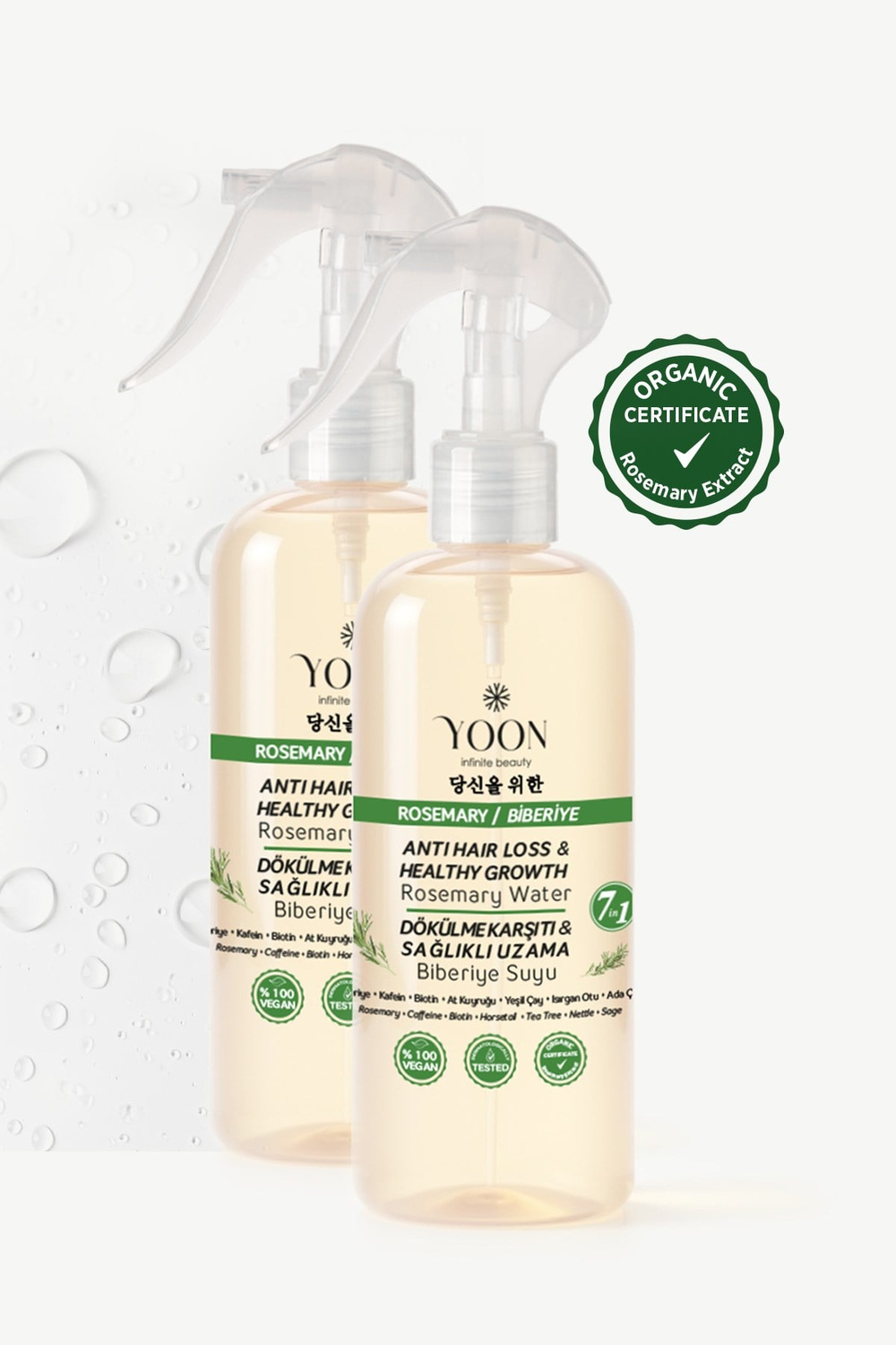 2'li Set Saç Dökülme Karşıtı,Sağlıklı Hızlı Saç Uzatma, 7 Aktifli Biberiyeli Saç Bakım Suyu 2x200 ml