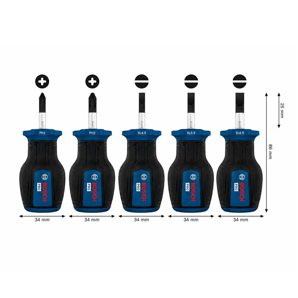 BOSCH Düz ve Yıldız Uçlu Topaç Tornavida Takımı Pro PZ/SL 5 Parça