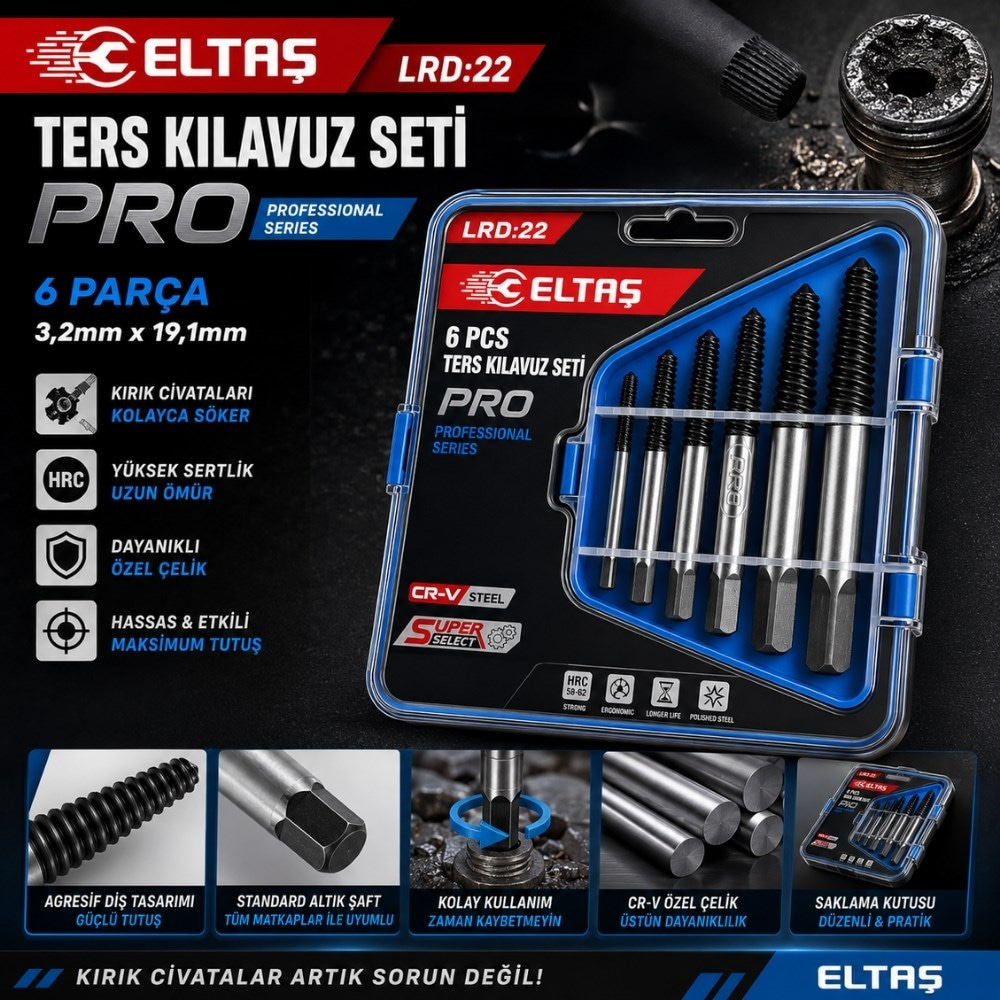 ELTAŞ Ters Kılavuz Kırılmış Vida Çivata Sökme Seti 6 Parça