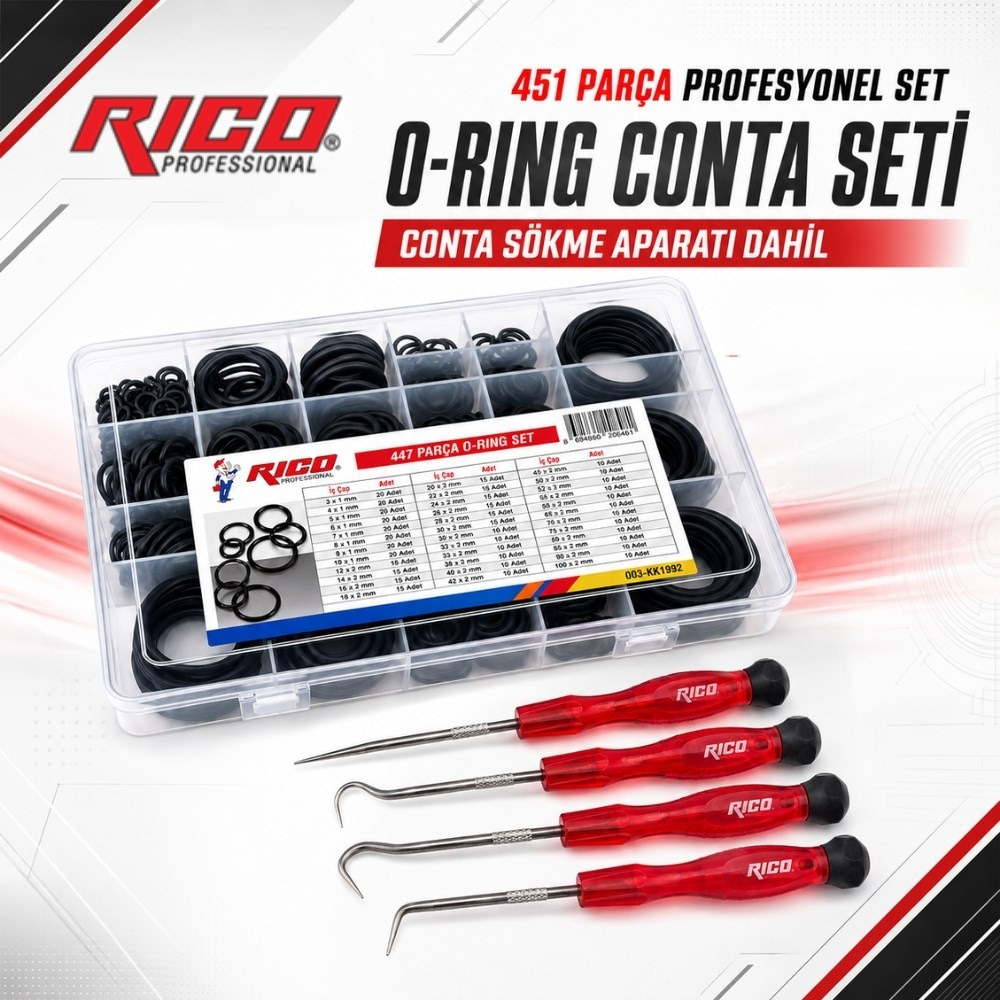 RICO O-Ring Conta Seti ve Conta Sökme Biz Seti 451 Parça