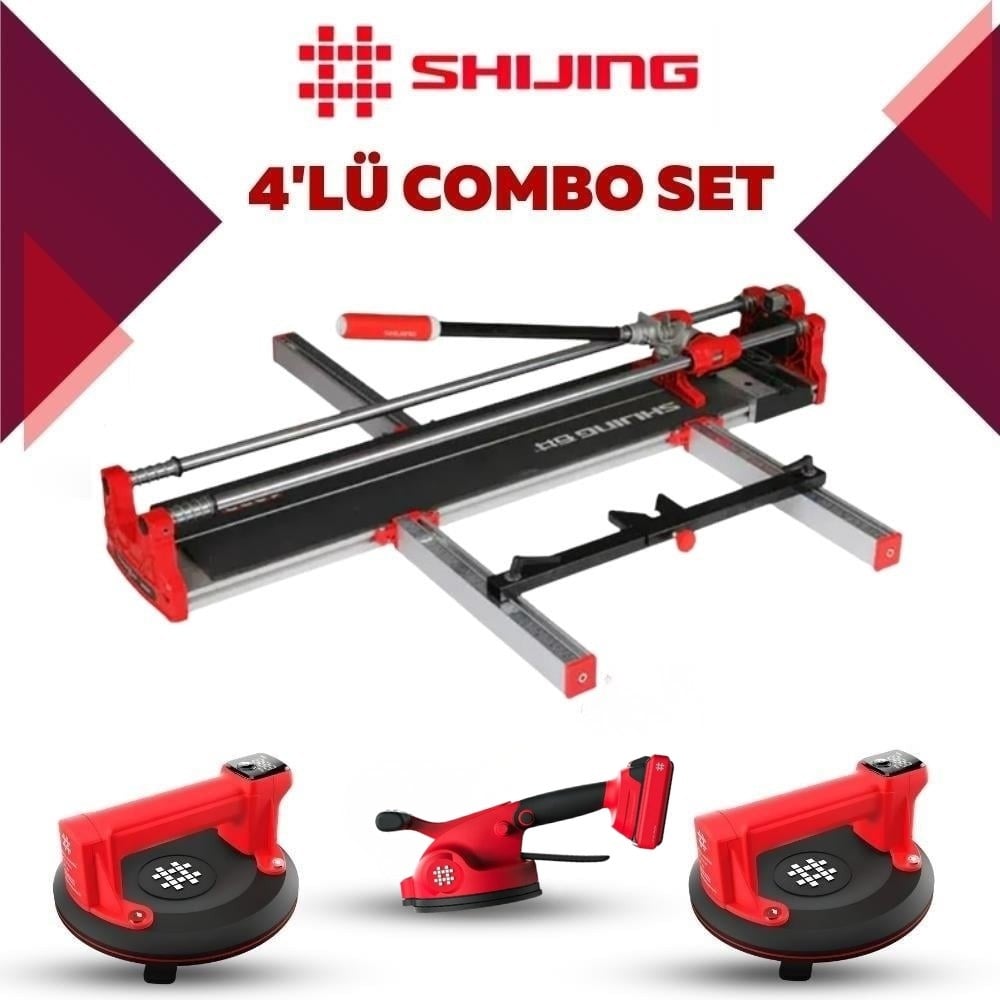 SHIJING TOOLS Manuel Kesici Dijital Vantuz ve Fayans Vibratörü 4lü Pro Set