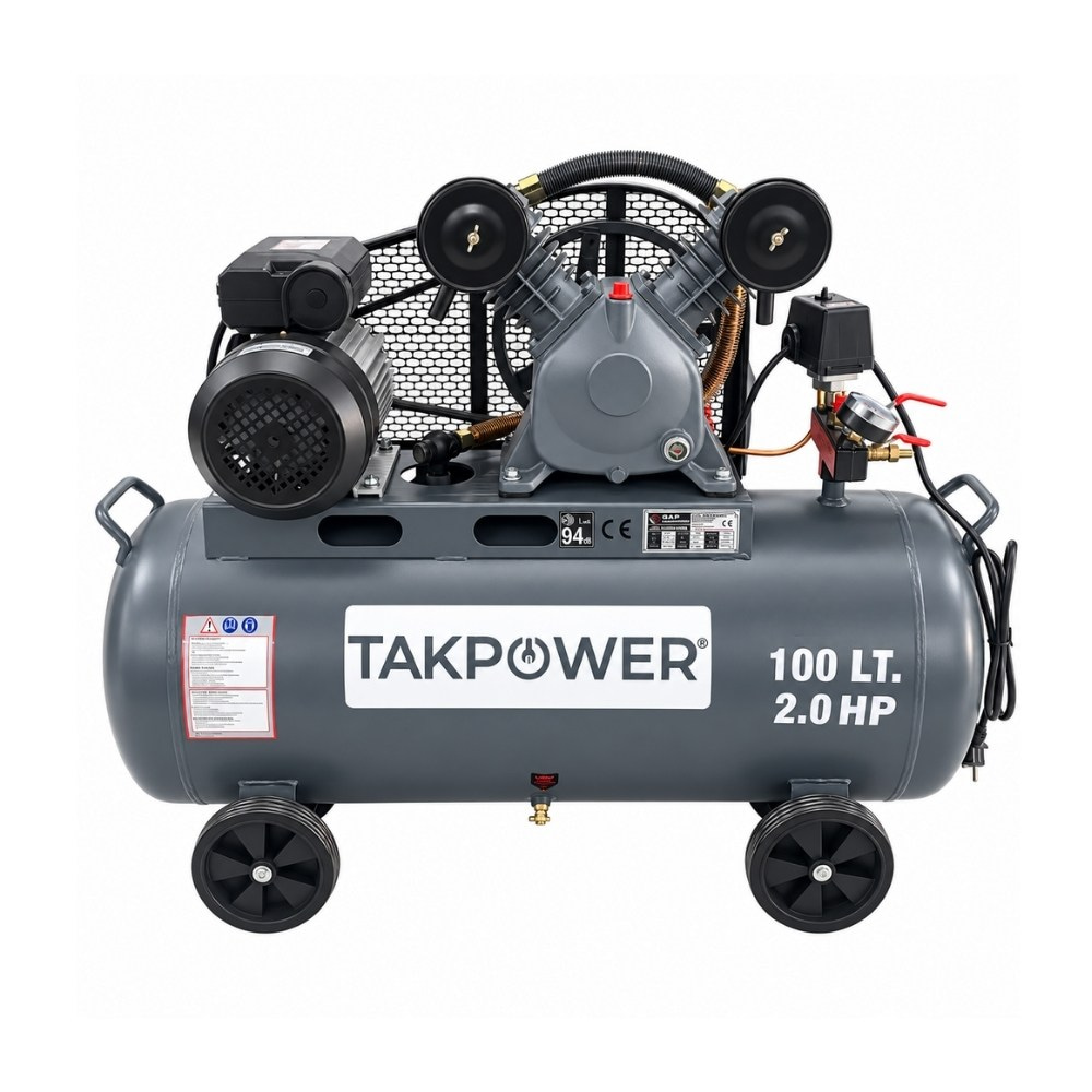 TAKPOWER 100 LT Hava Kompresörü V Kafa Çift Piston 8 Bar 220V