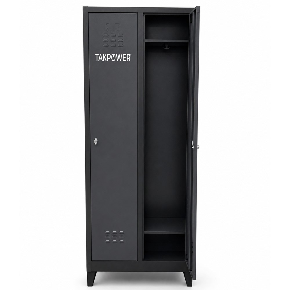 TAKPOWER 2 Kapaklı Metal Dolap - Soyunma Dolabı Antrasit Gri