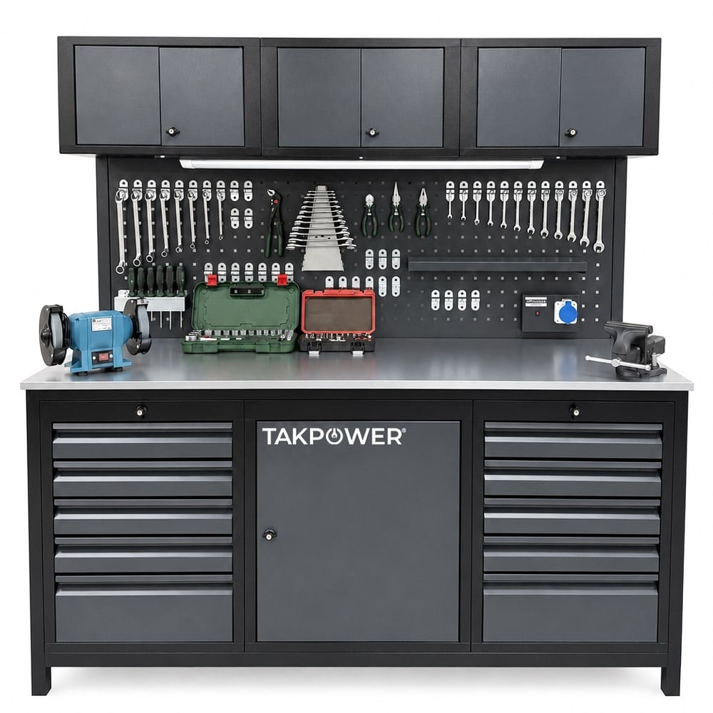 TAKPOWER 2 Metre BOSCH Dolu Takım Tezgahı 10 Çekmeceli Üsten Dolaplı Premium