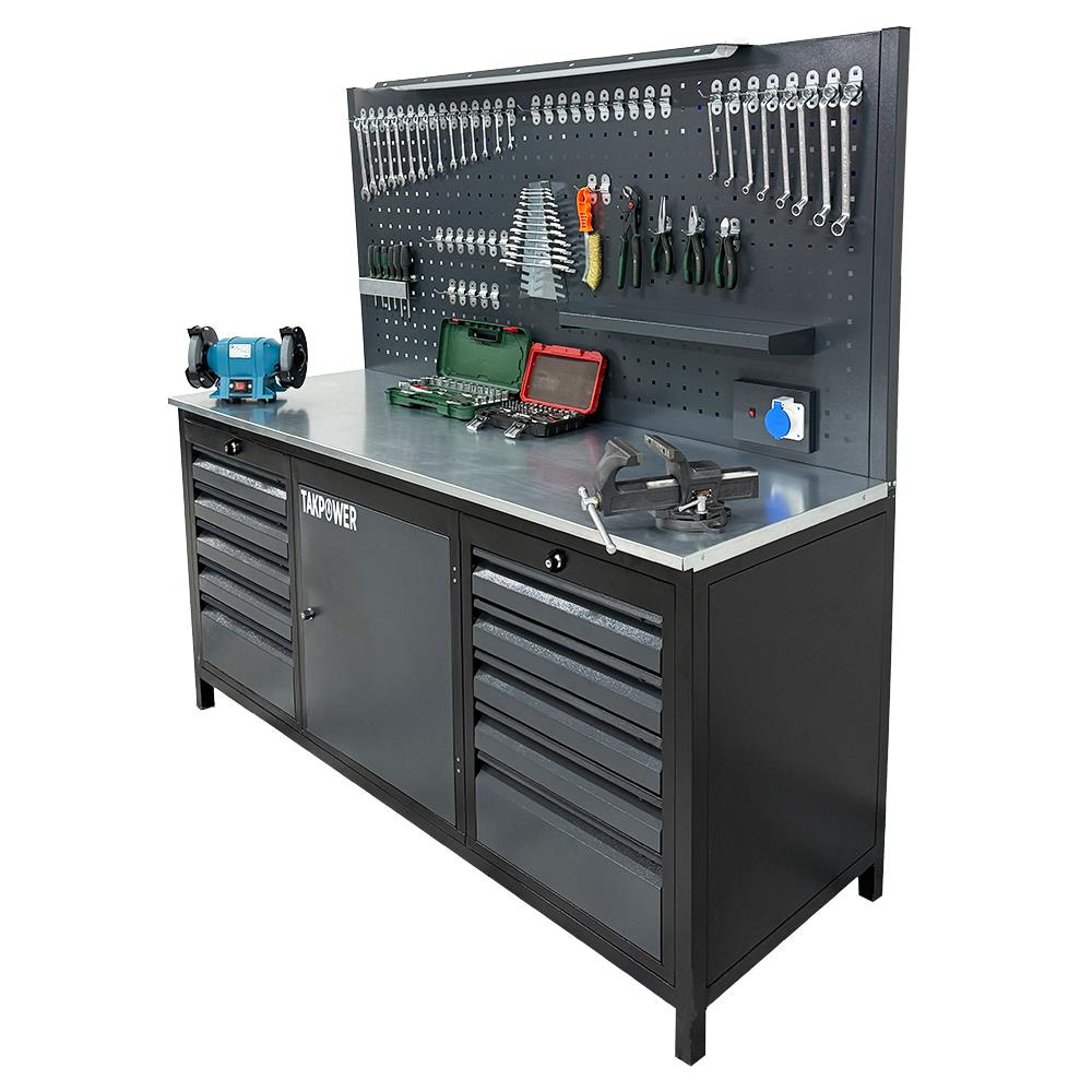 TAKPOWER 2 Metre Dolu Takım Tezgahı 10 Çekmeceli 1 Dolaplı Pro