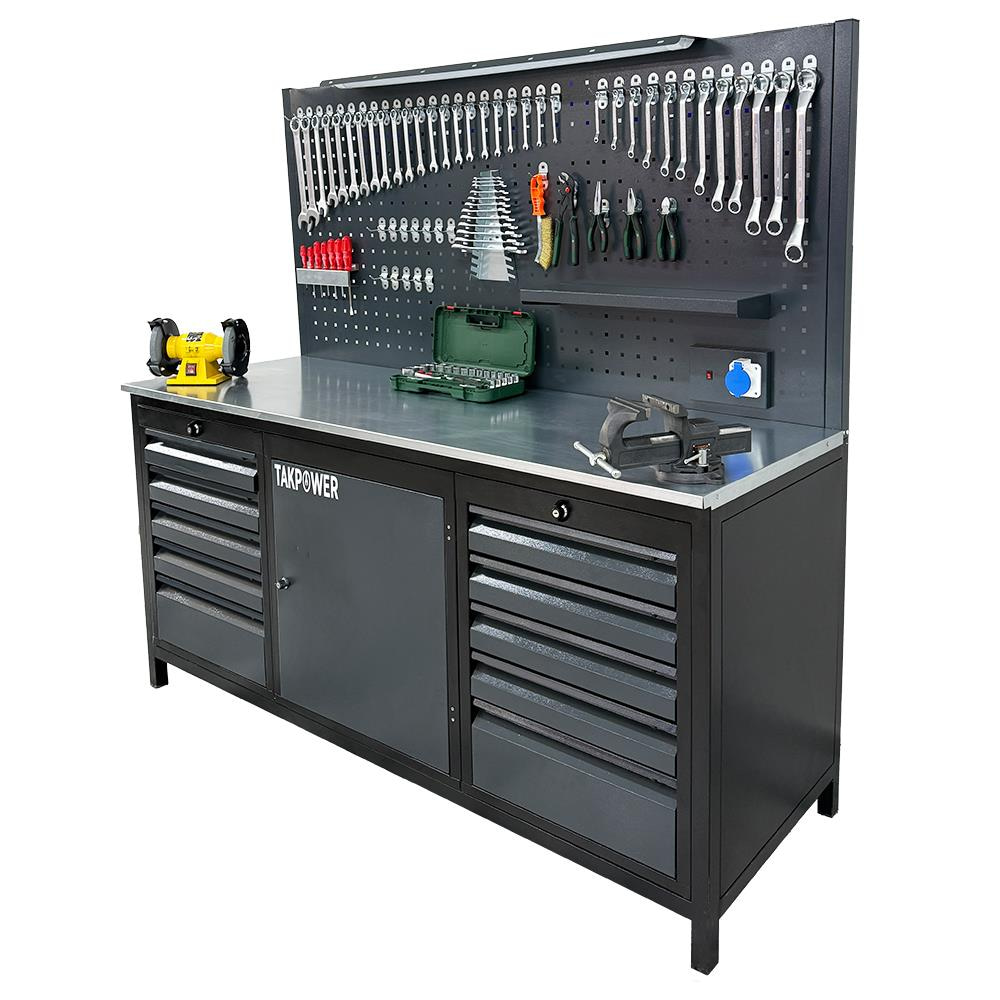 TAKPOWER 2 Metre Dolu Takım Tezgahı 10 Çekmeceli 1 Dolaplı Eko