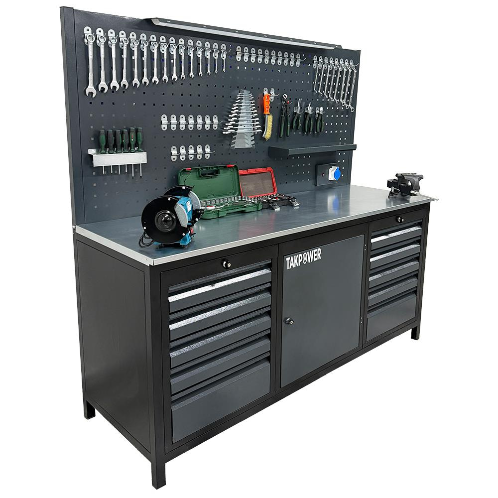 TAKPOWER 2 Metre Dolu Takım Tezgahı 10 Çekmeceli 1 Dolaplı Pro