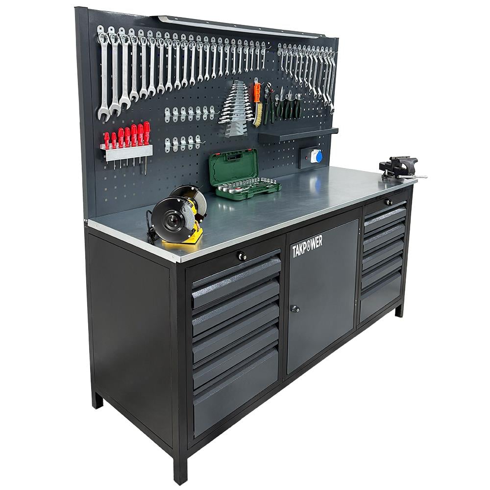TAKPOWER 2 Metre Dolu Takım Tezgahı 10 Çekmeceli 1 Dolaplı Eko