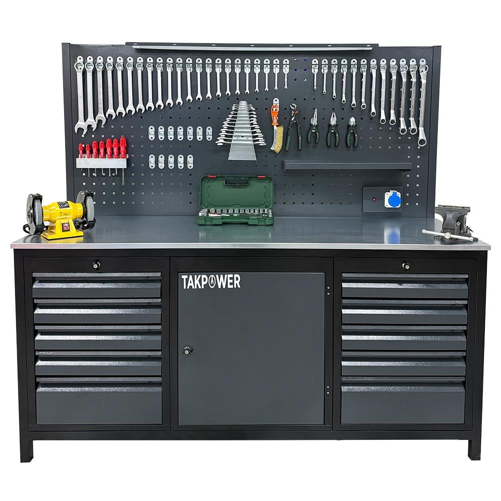 TAKPOWER 2 Metre Dolu Takım Tezgahı 10 Çekmeceli 1 Dolaplı Eko