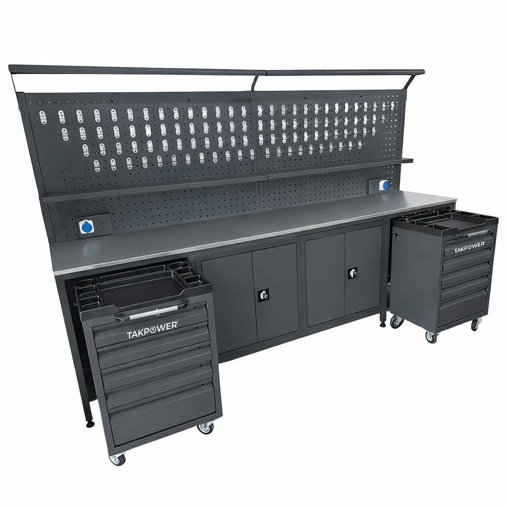 TAKPOWER 3 Metre Takım Tezgahı 2 Dolaplı + 2 Boş Takım Arabası Antrasit