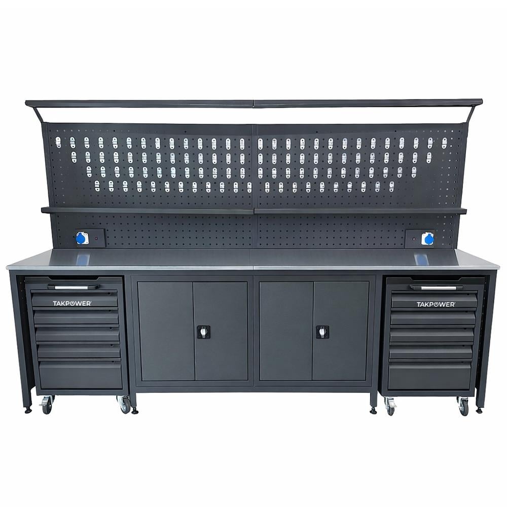 TAKPOWER 3 Metre Takım Tezgahı 2 Dolaplı + 2 Boş Takım Arabası Antrasit